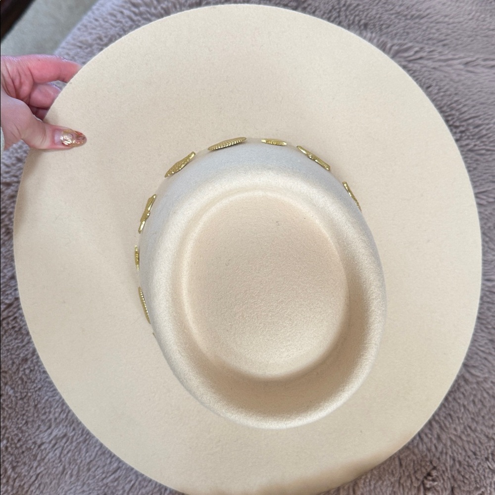 Lack Of Color Cream Wide-Brim Hat with Gold Sea Charm Trim - Picture 6 of 7